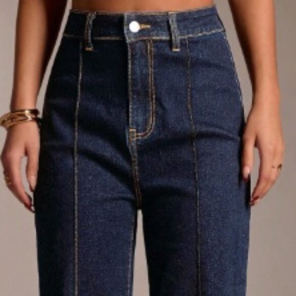 New 2026 Dark Wash Blue Retro High waist Flare Jeans size 28-29 Medium - Picture 3 of 4